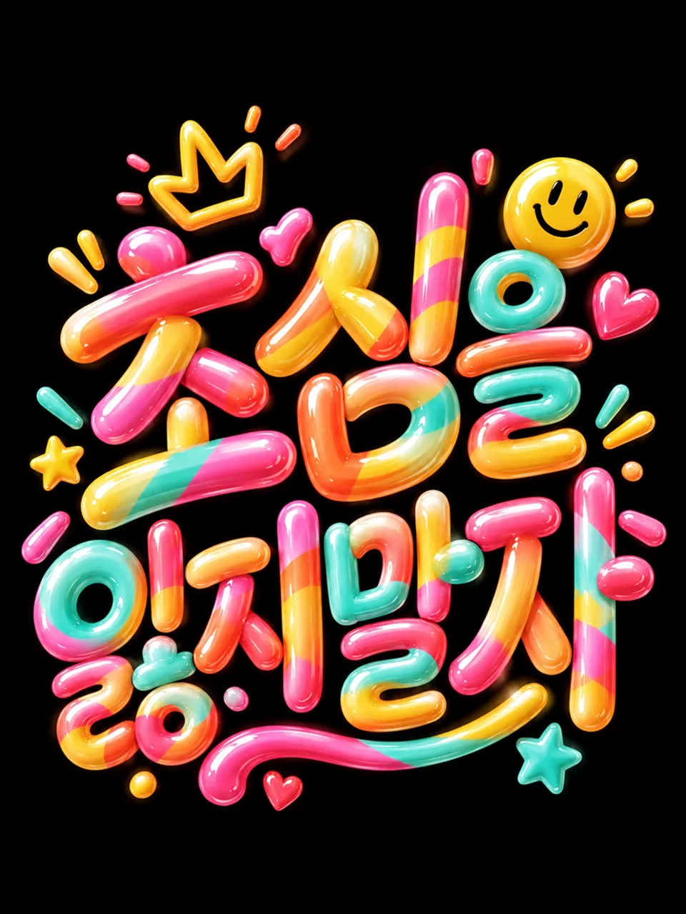 검은색 배경에 알록달록한 젤리 글씨로 쓴 초심을 잊지 말자